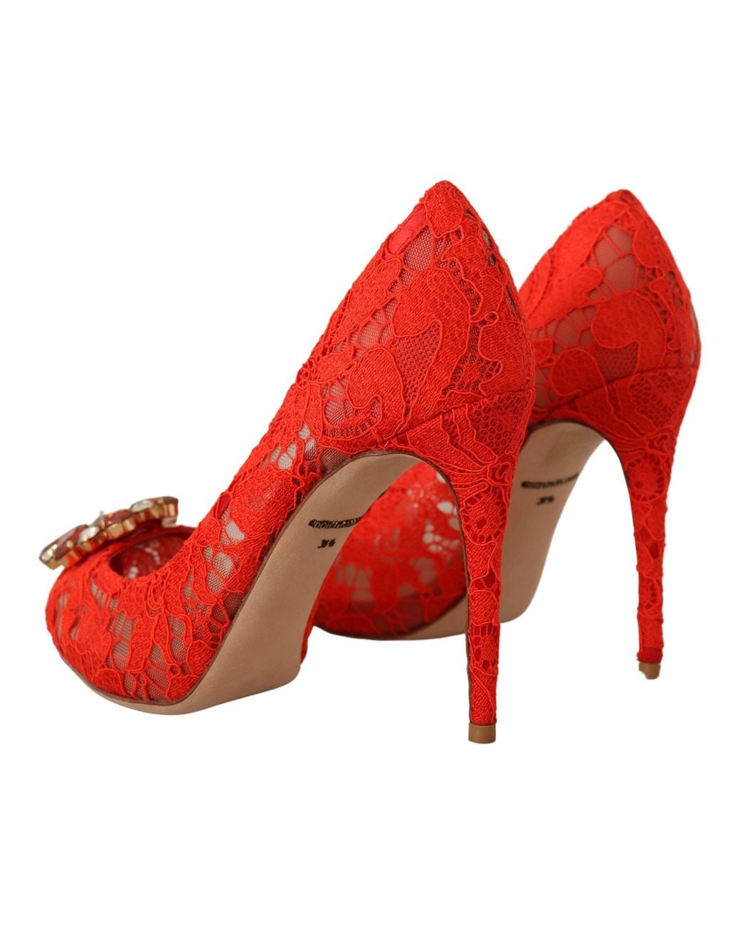Dolce & Gabbana Red Crystal Taormina Lace Heels Pumps