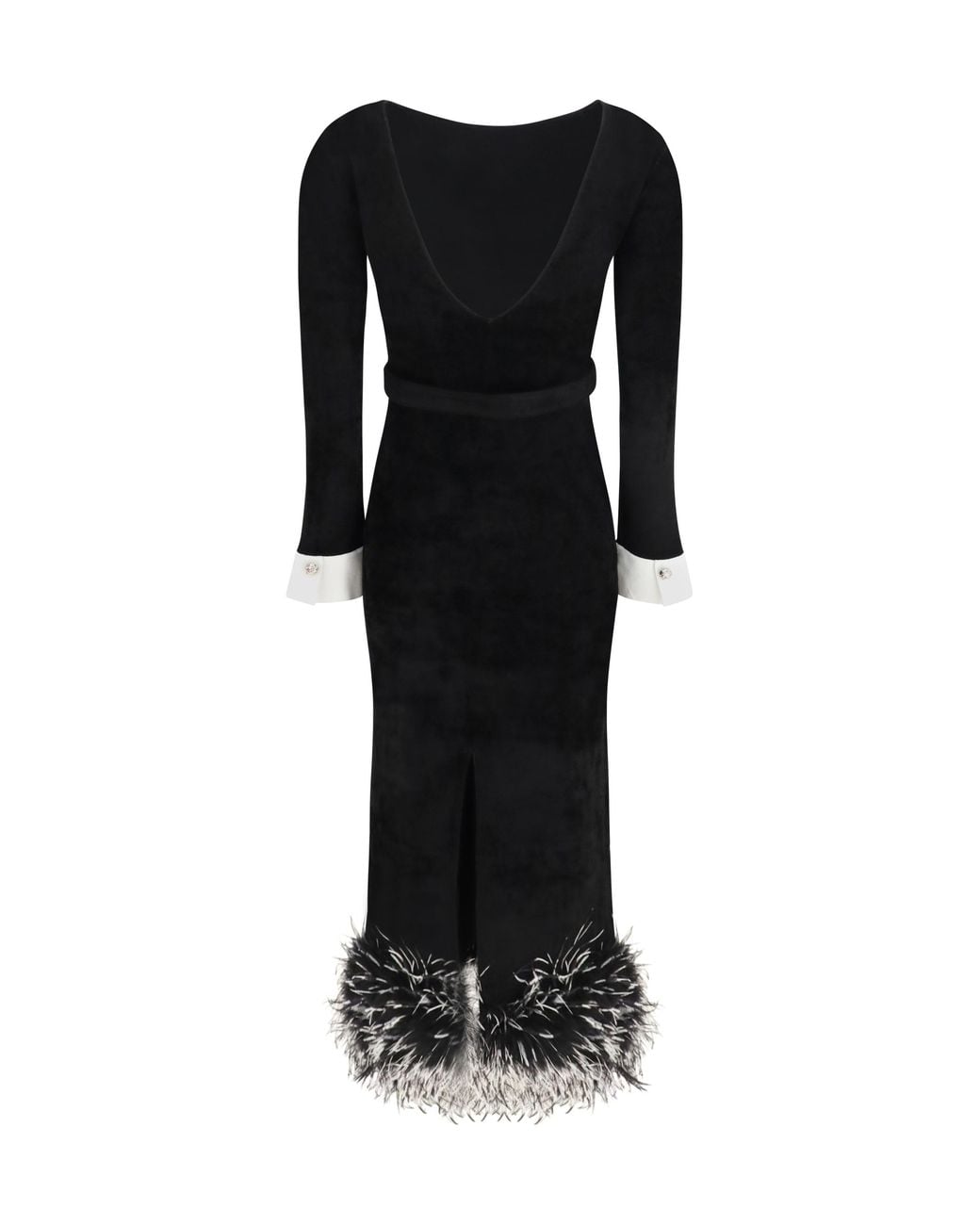 Self-Portrait Black Feather-Trimmed Chenille Midi Dress Viscose