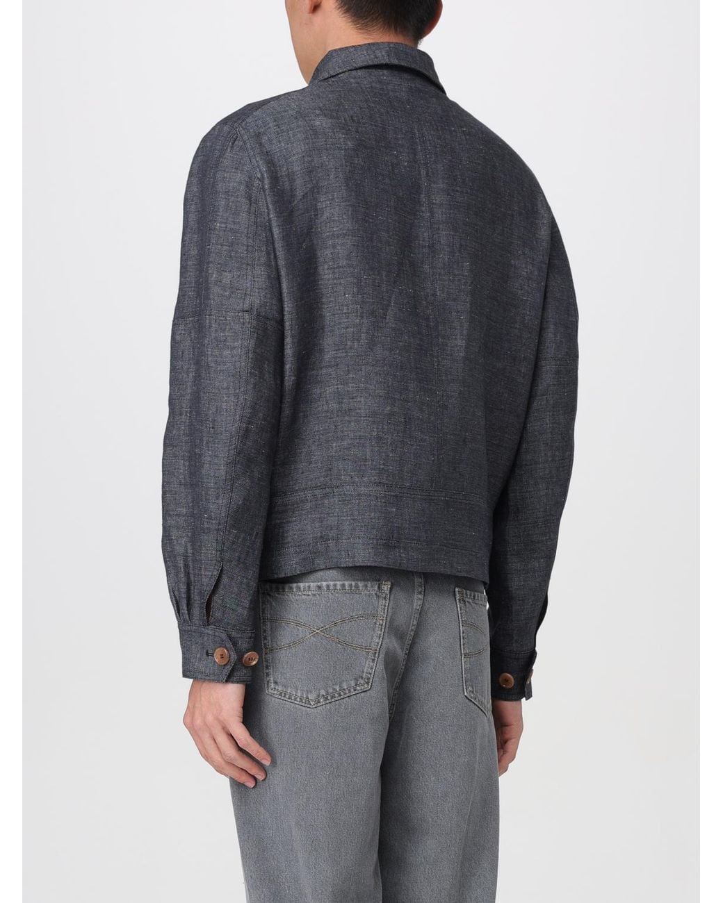 Brunello Cucinelli Gray Linen Zip Jacket for men