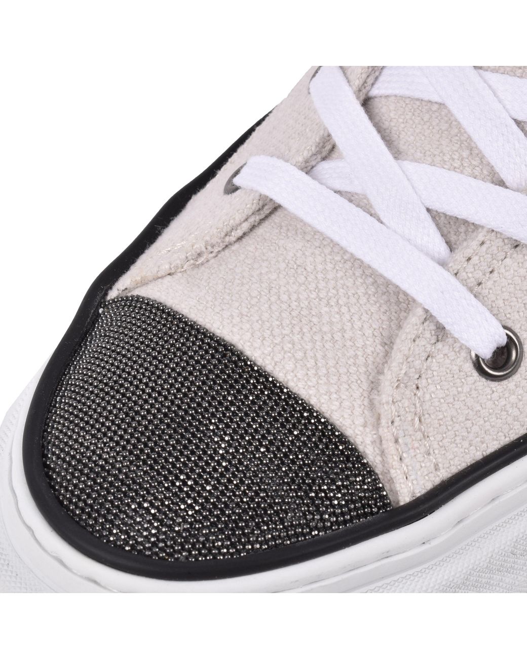 Brunello Cucinelli Metallic Birch Cotton Linen High Top Sneakers