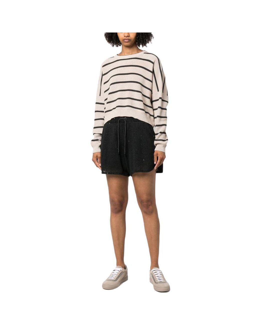 Brunello Cucinelli Black Light Striped Crop Sweater Clothing