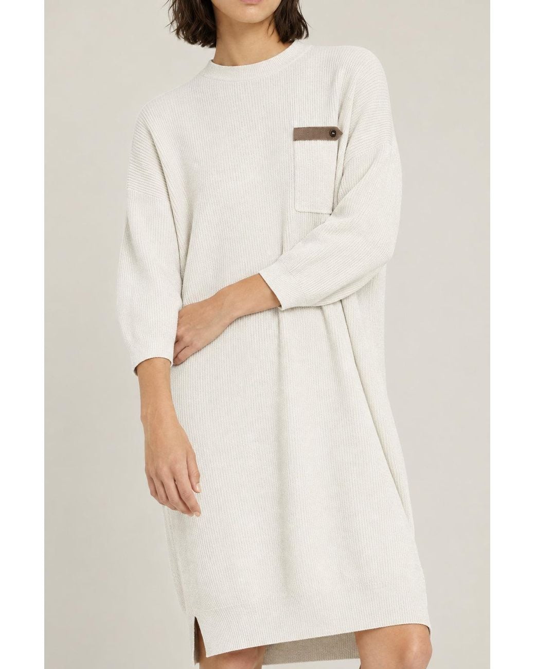 Brunello Cucinelli Natural Oat Ribbed Cotton Relaxed Dress