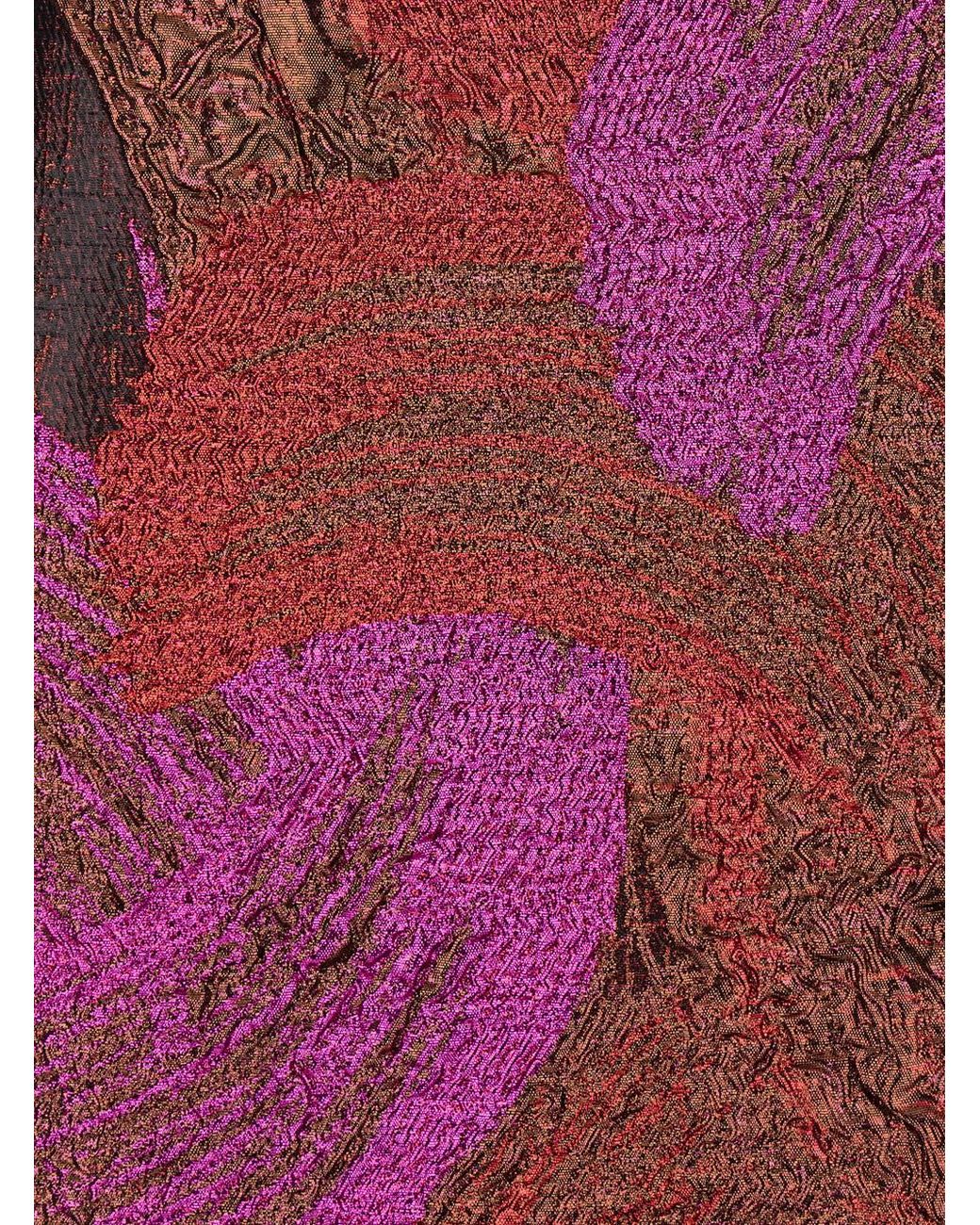 Le Plain Purple Fuchsia Mini Skirt With All-Over Broccato Motif And Concealed Rear Zip Closure