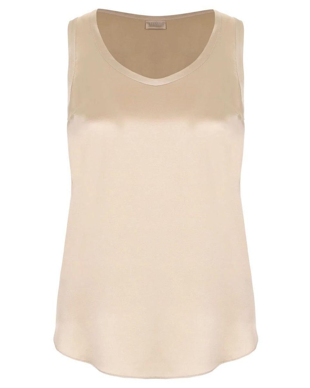 Brunello Cucinelli White Light Silk Tank Top