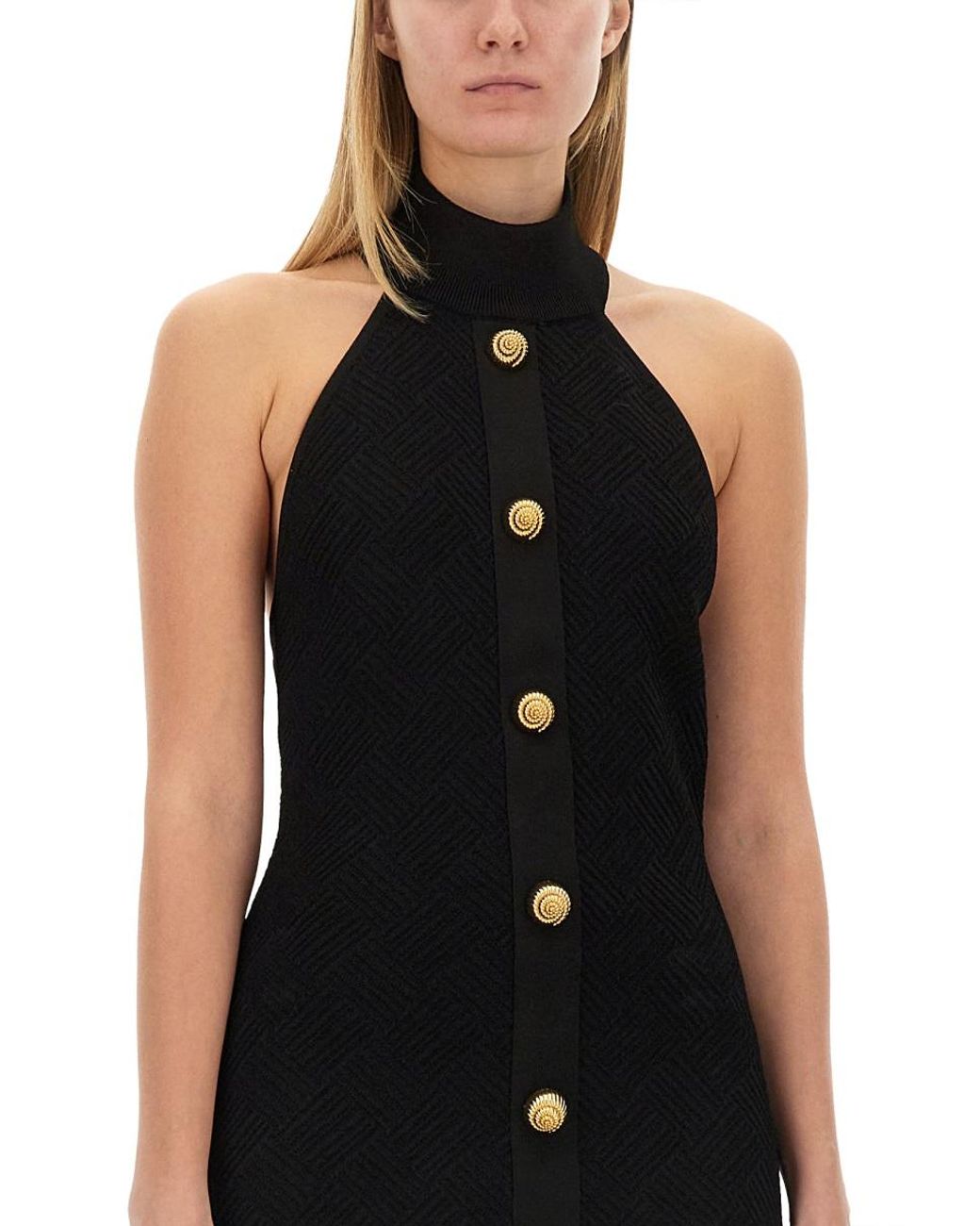 Balmain Black Mini Vichy Dress Viscose