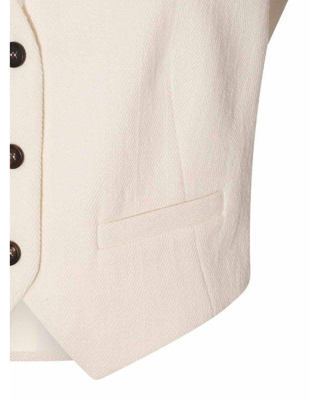 Brunello Cucinelli White Off Cotton Linen Vest
