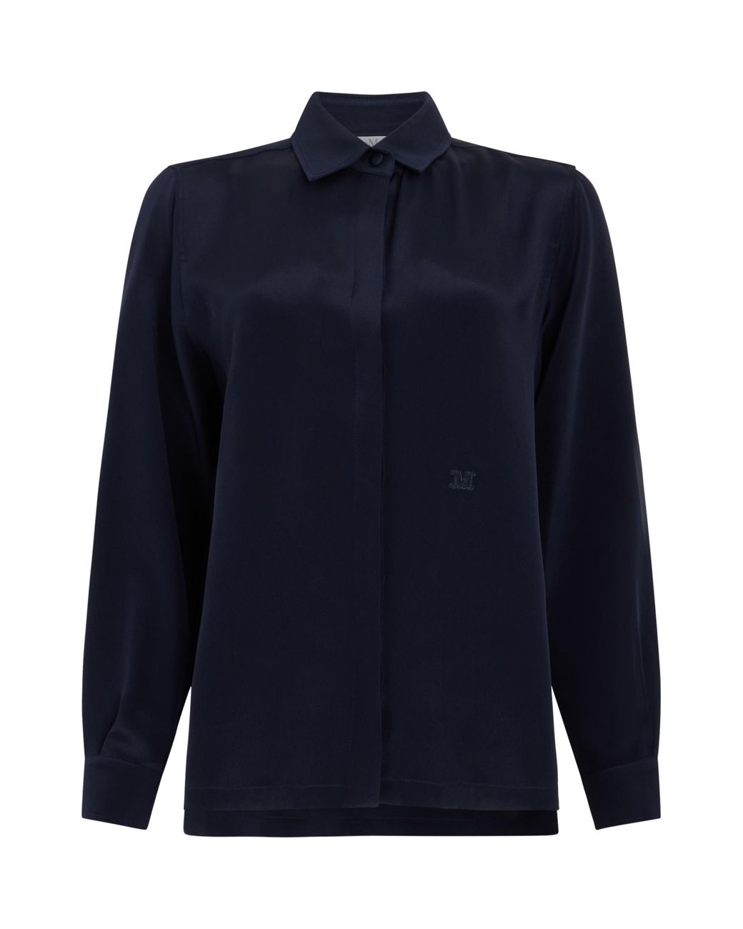 Max Mara Blue Long-Sleeve Silk Shirt Dark