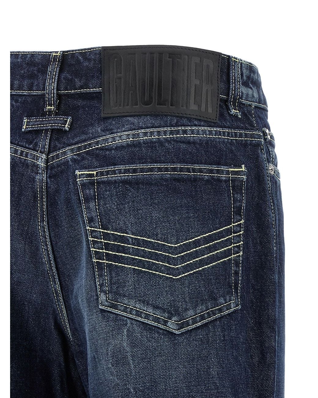 Jean Paul Gaultier Cut-Out Stone-Washed Denim Jeans in Blue | Lyst