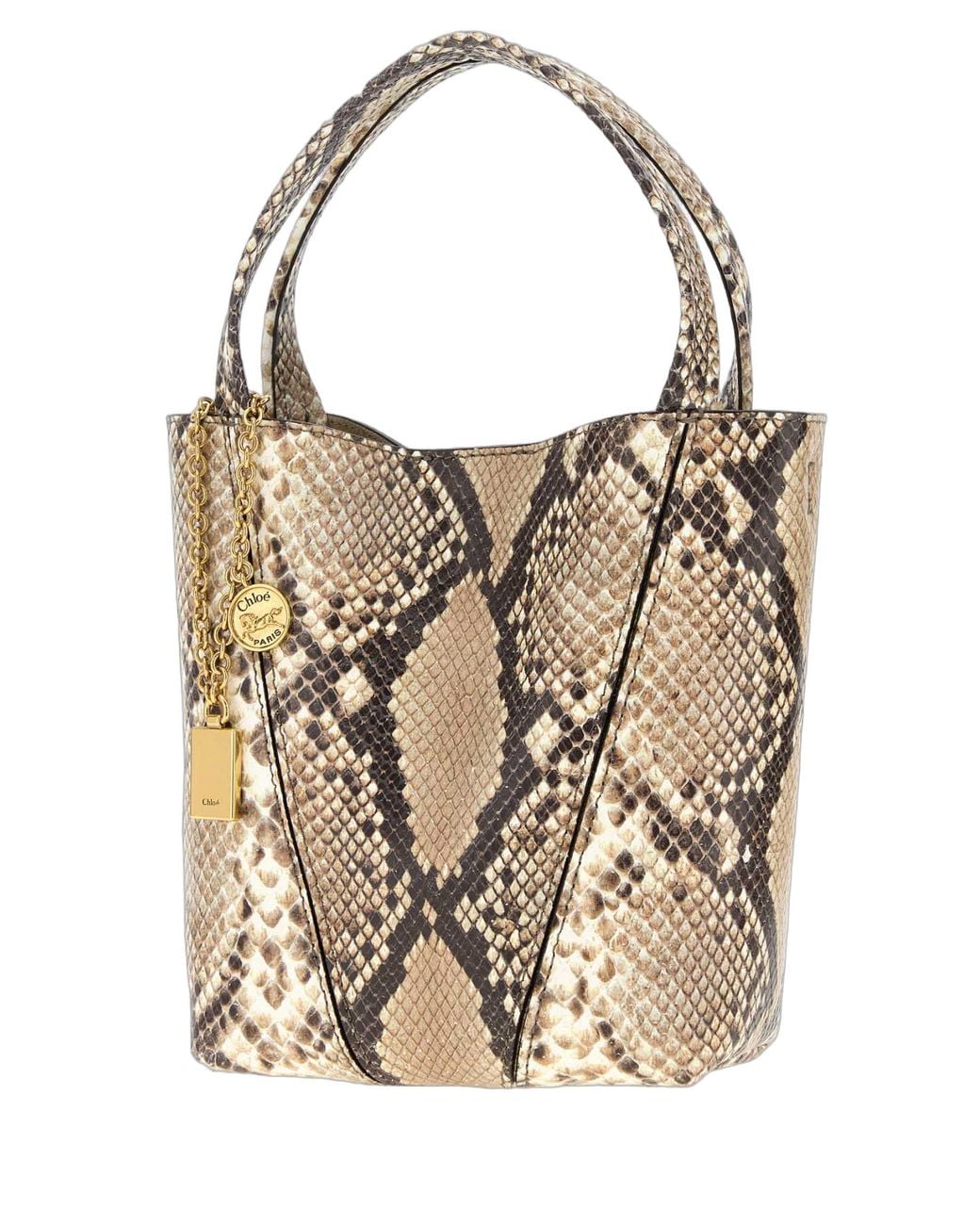 Chloé Natural Chloé Python-Print Leather Shoulder Bag