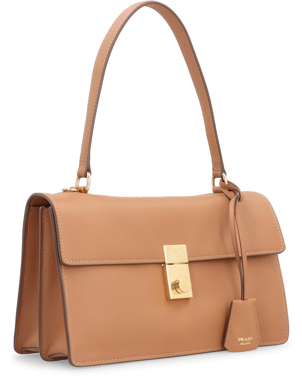 Prada Brown Leather Shoulder Bag Soft Sound Calf Handbags