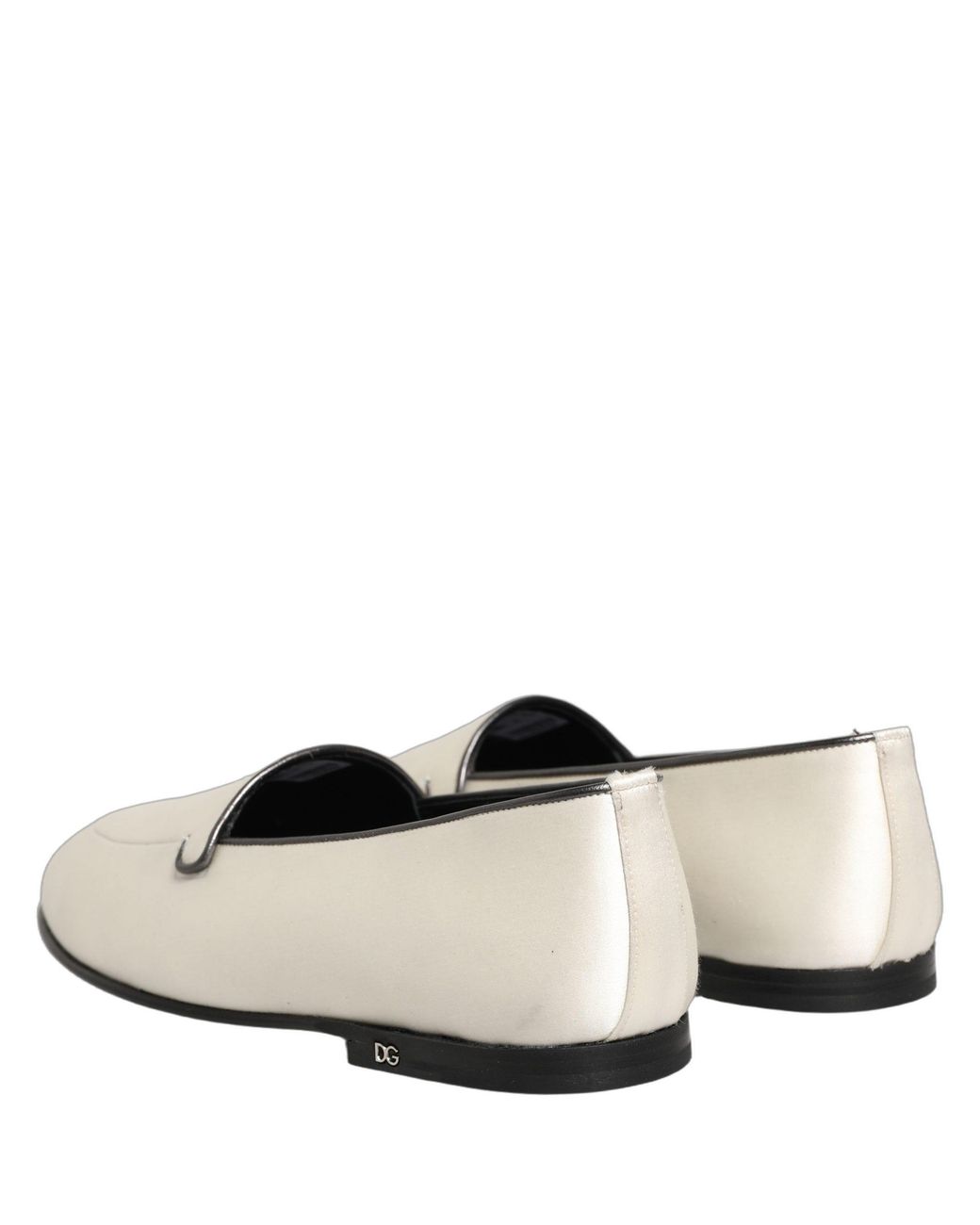Dolce & Gabbana Black Satin Logo Slip On Flats Loafers Shoes Leather for men