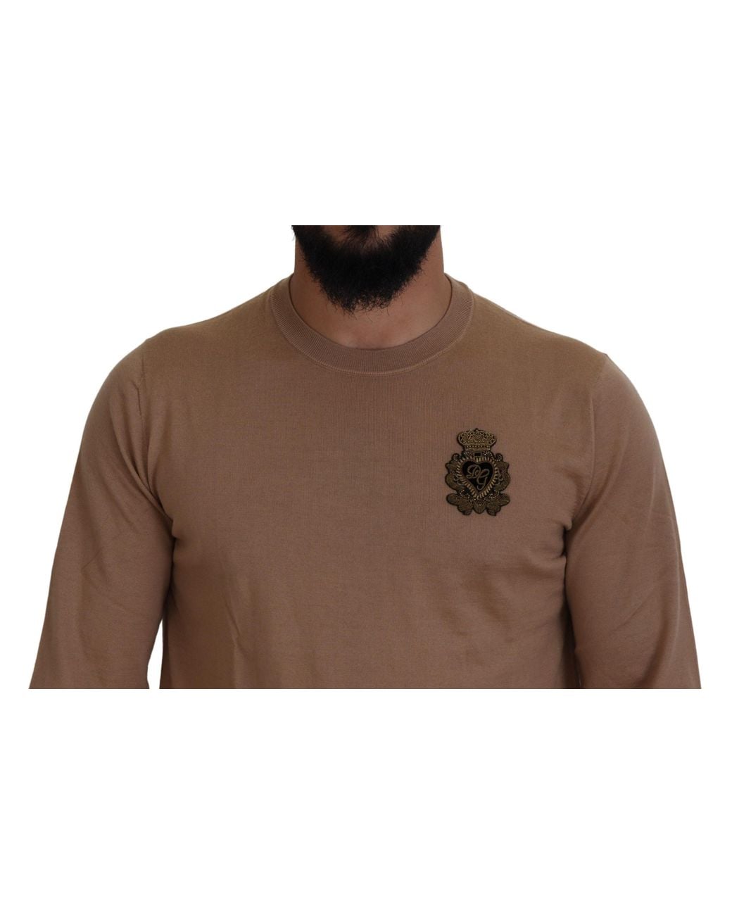 Dolce & Gabbana Brown Crew Neck Sweater Emblem for men