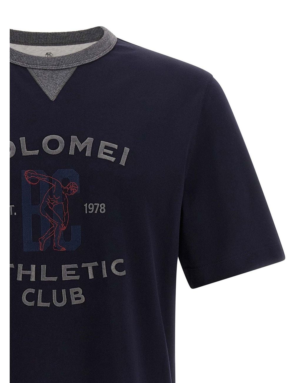 Brunello Cucinelli Blue Solomei Athletic Club Print T-Shirt