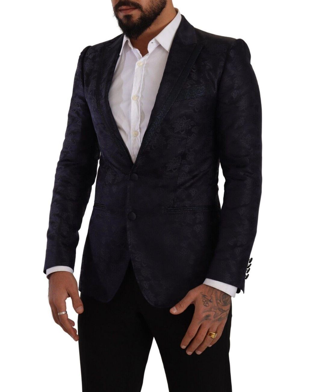 Dolce & Gabbana Blue Floral Jacquard Silk Coat Martini Blazer for men