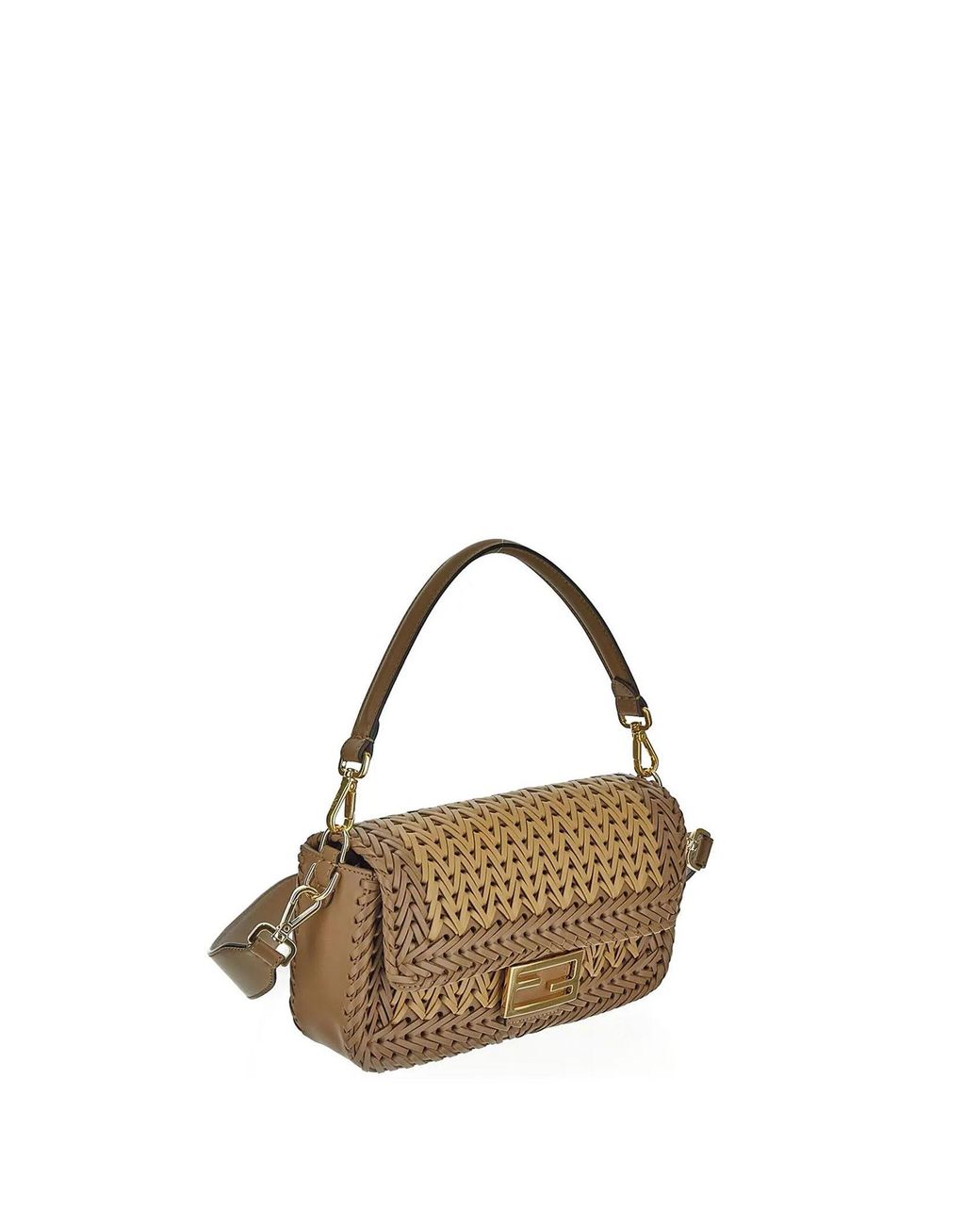 Fendi Baguette Woven Leather Bag With Logo in Natural Lyst