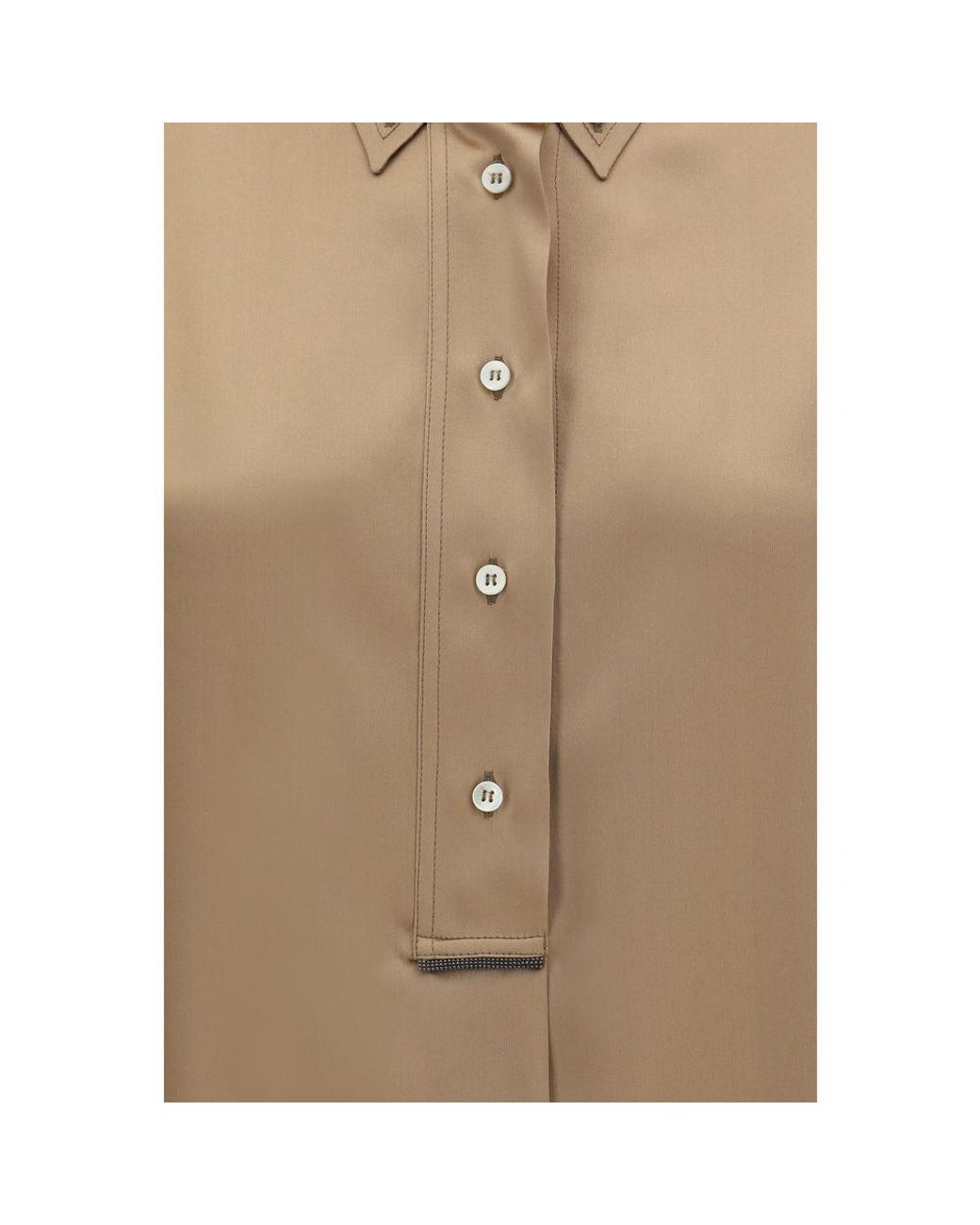 Brunello Cucinelli Brown Beige Silk Shortsleeve Shirt