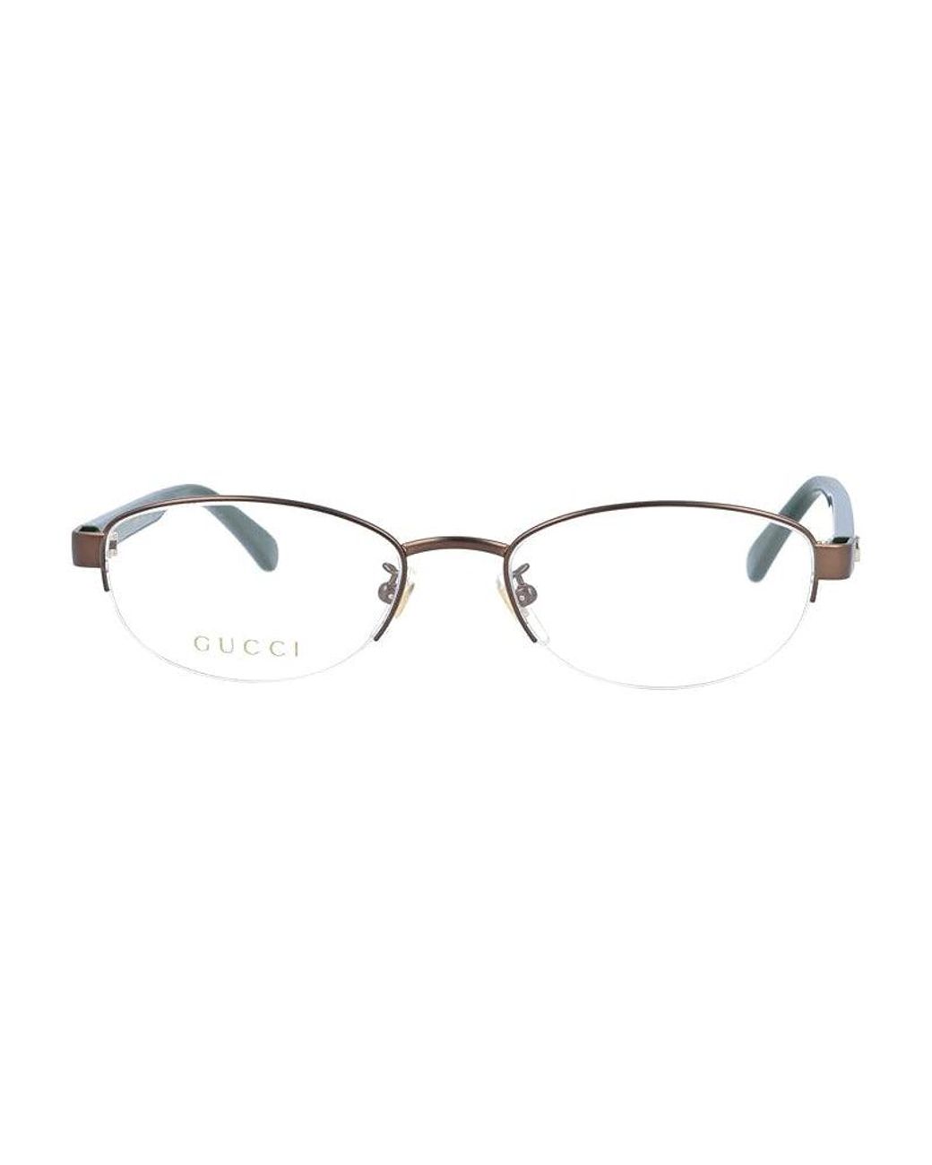 Gucci Metallic Eyeglasses Rectangle Semi Rim, Frame And Clear Demo Lenses Lens Gg0719Oj003
