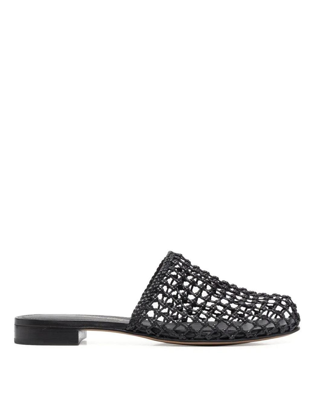 Ferragamo White Woven-Design Leather Mules