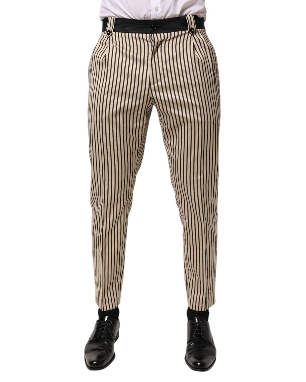 Dolce & Gabbana Gray Striped Button Closure Pants for men