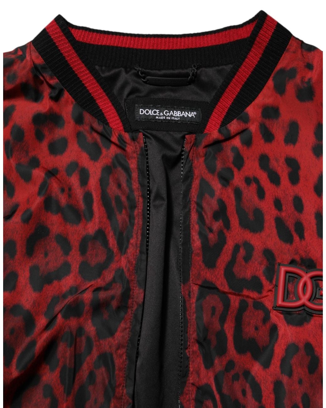 Dolce & Gabbana Red Leopard Print Full Zip Bomber Jacket Clothing for men