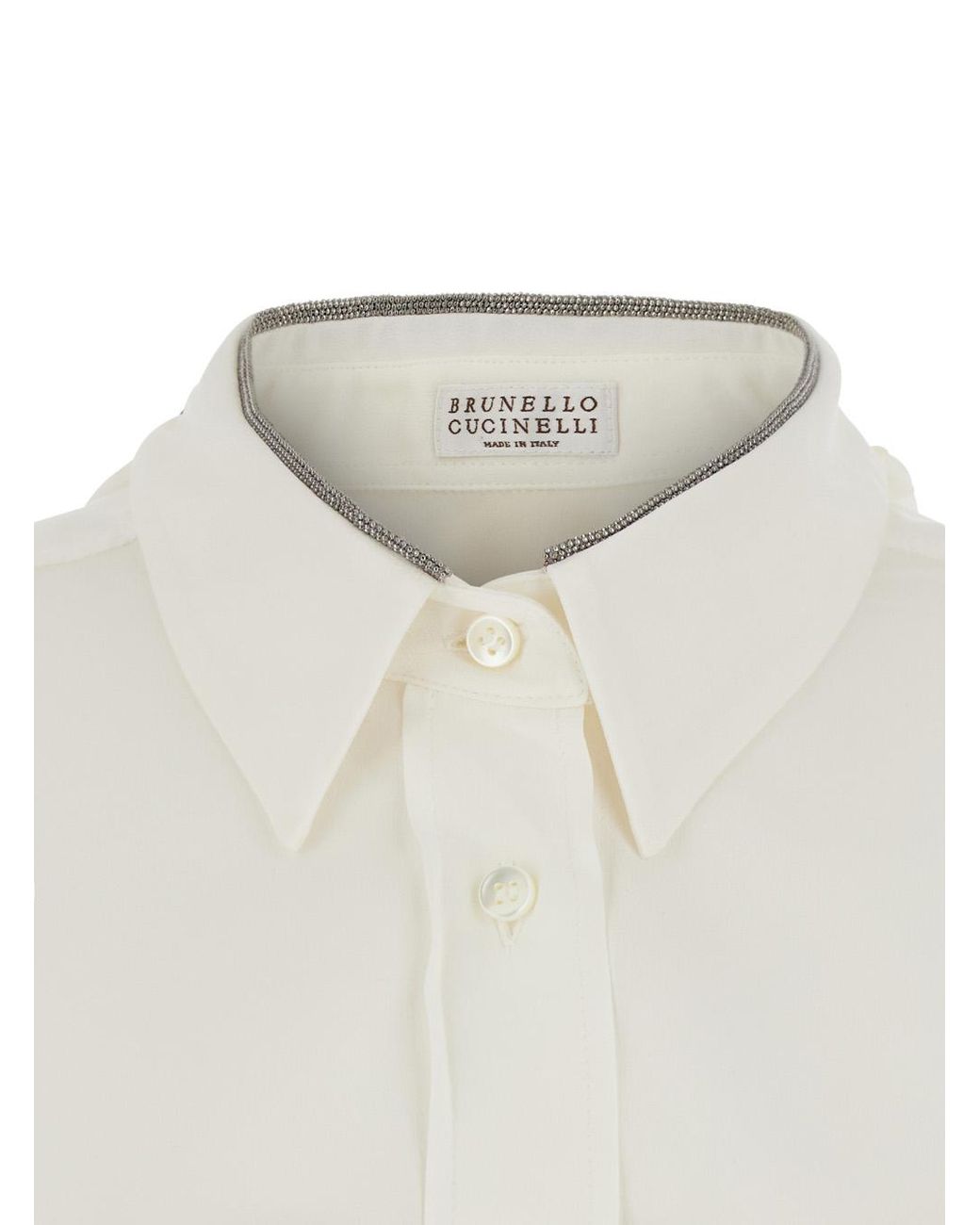 Brunello Cucinelli White Silk Blouse Shirt