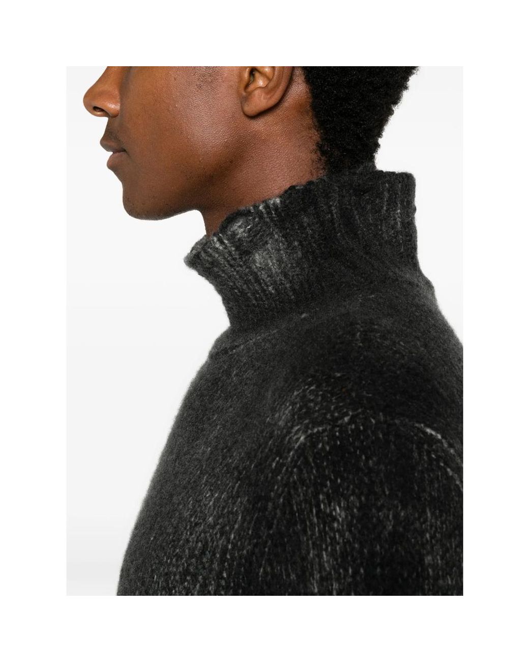 Avant Toi Black Distressed Roll-Neck Sweater for men