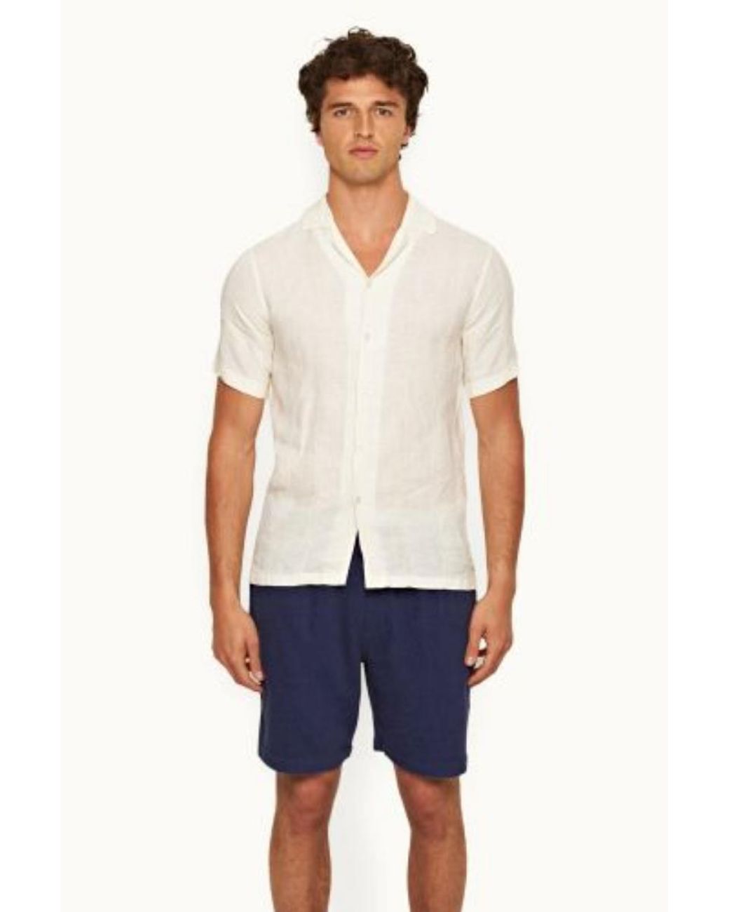 Orlebar Brown White Hibbert Linen Woven Stripe-277940-Sandbar,Tan Clothing for men
