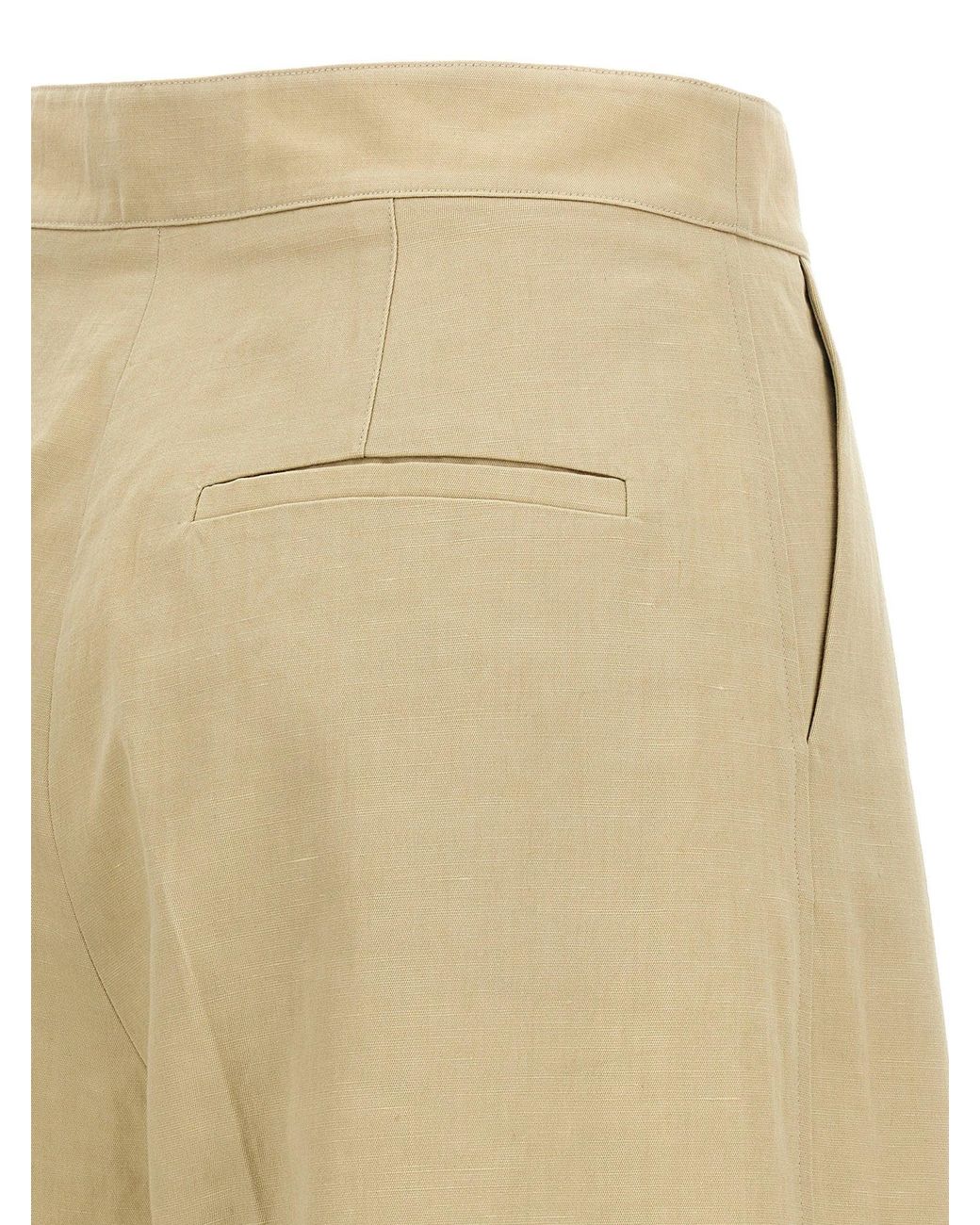Yves Salomon Natural Pleated High-Waist Linen-Blend Trousers