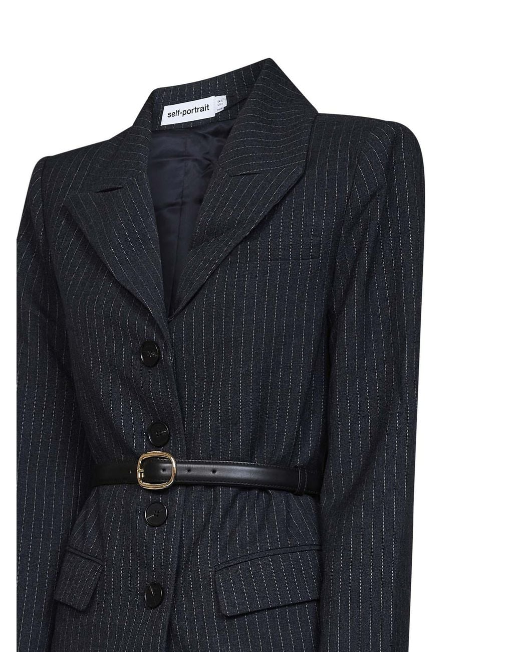 Self-Portrait Black Tailored Dress With Pinstriped Blazer And Satin Skirt