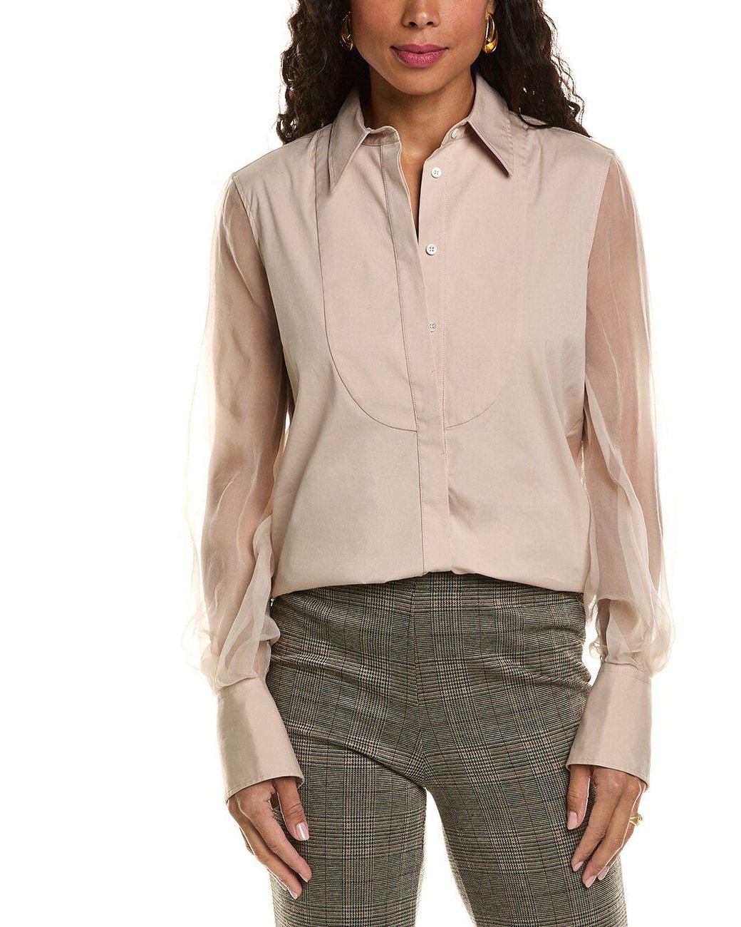 Brunello Cucinelli Natural Sheer Sleeve Blouse