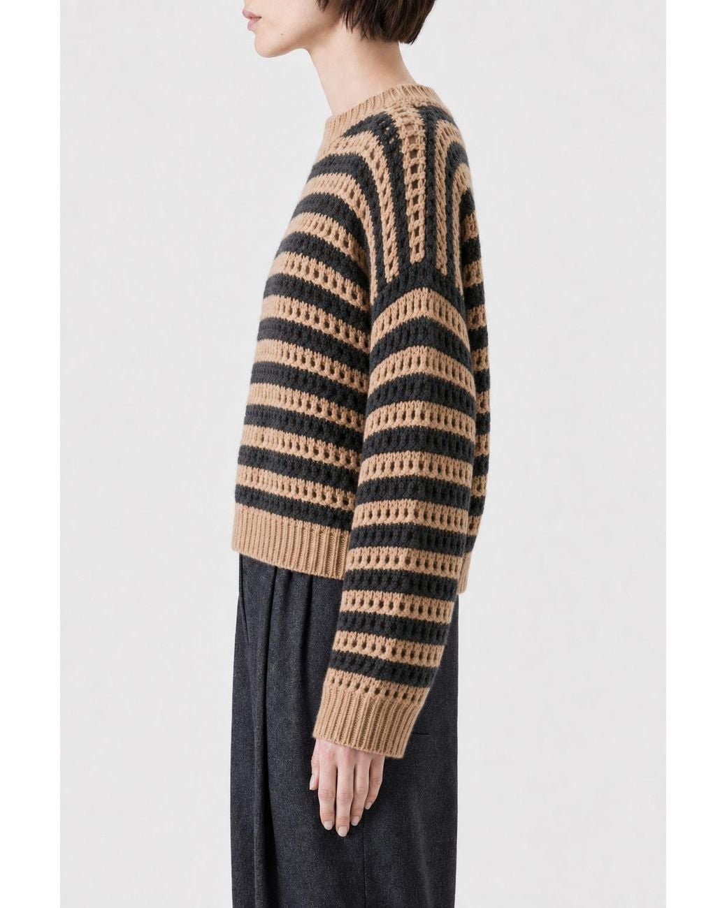 Brunello Cucinelli Black Striped Wool Silk Sweater Clothing