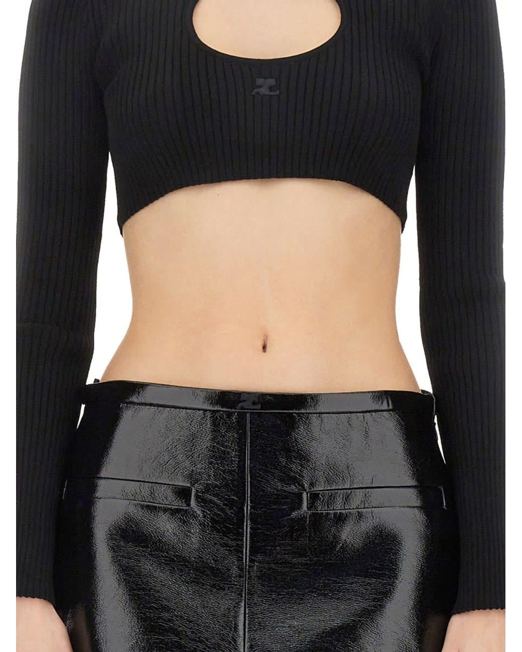 Courreges Black Ribbed Cropped Shirt