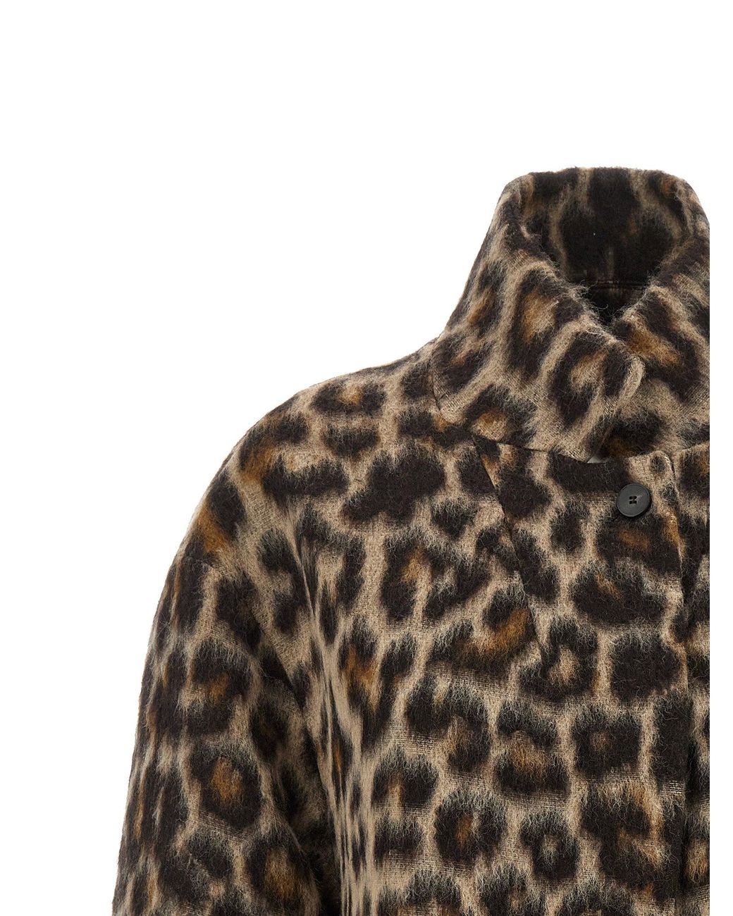 Alberto Biani Natural Leopard-Print Jacquard Wool Blend Coat