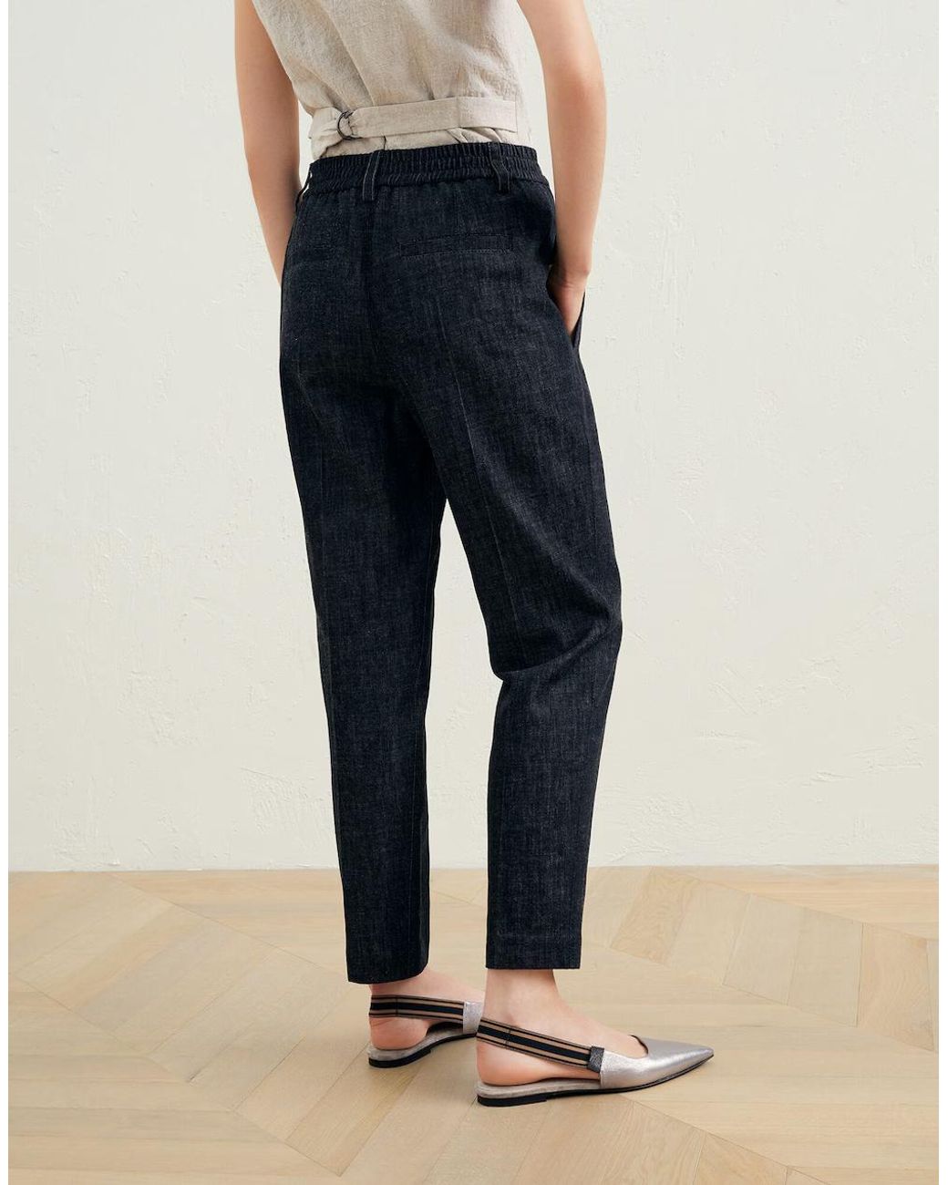 Brunello Cucinelli Blue Black Cotton Casual Pants