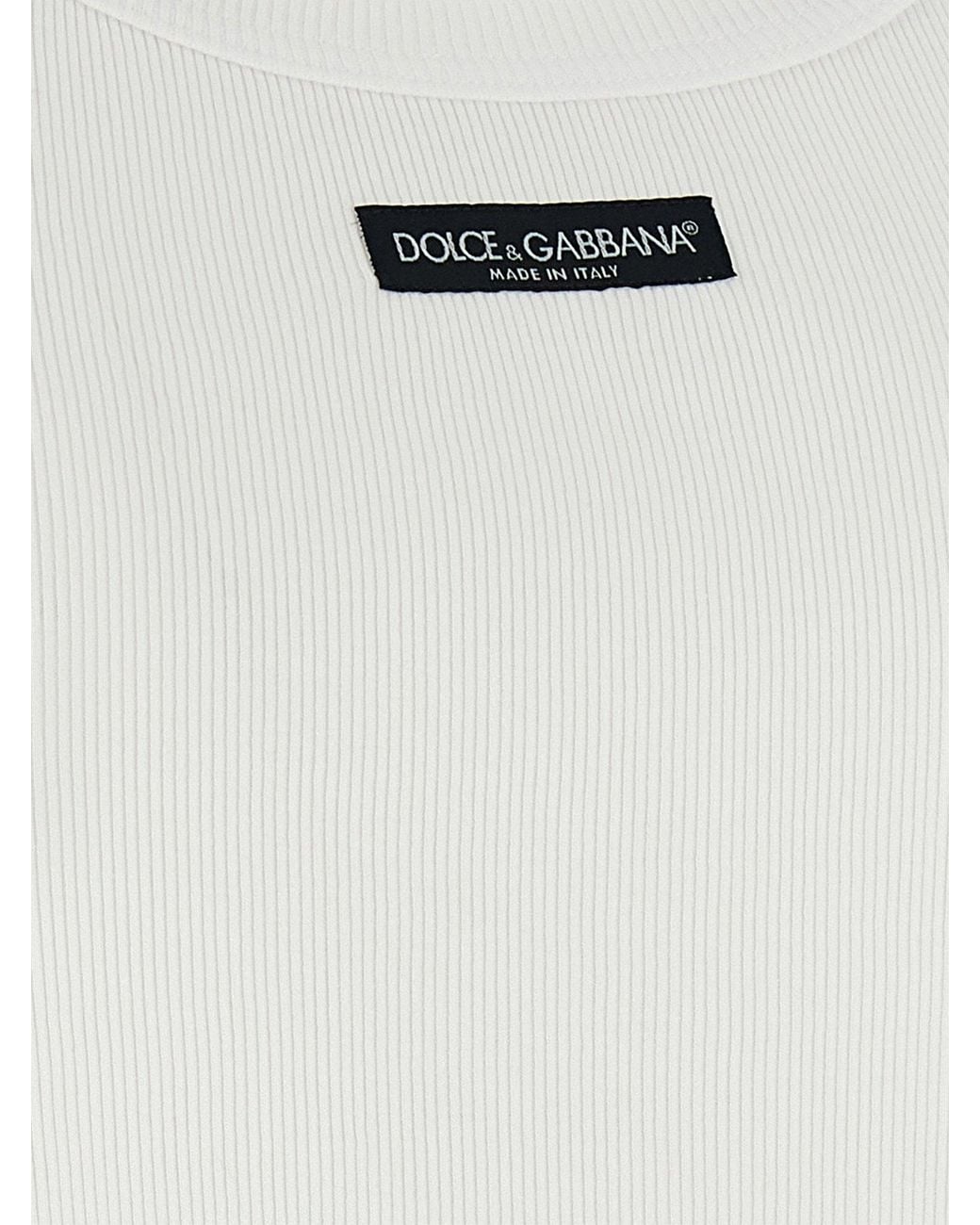 Dolce & Gabbana White Dolce & Gabbana Ribbed Cotton Logo-Patch Tank Top