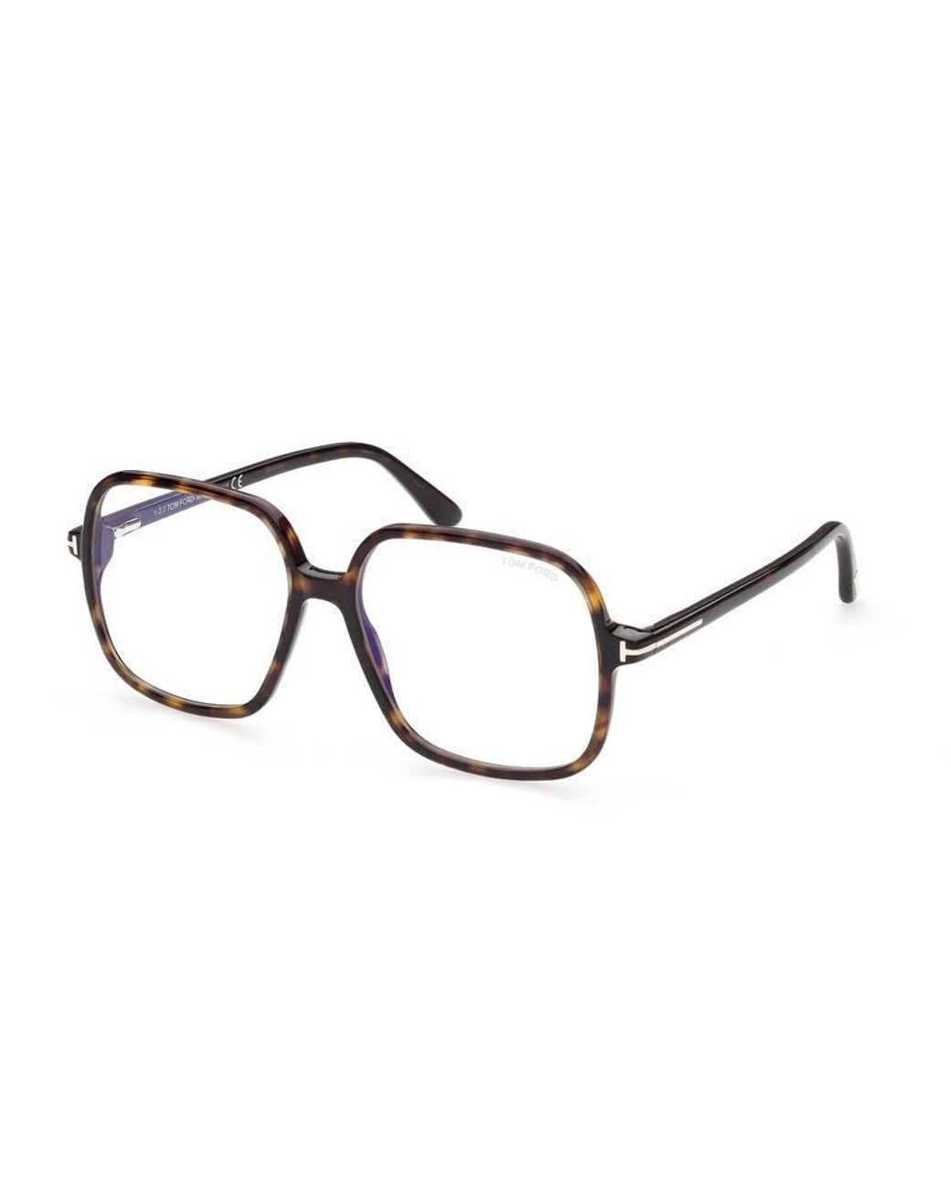 Tom Ford Brown Eyeglasses Square Full Rim, Dark Havana Frame And Clear--Light Block Lenses Lens Ft5764-B052 Sunglasses