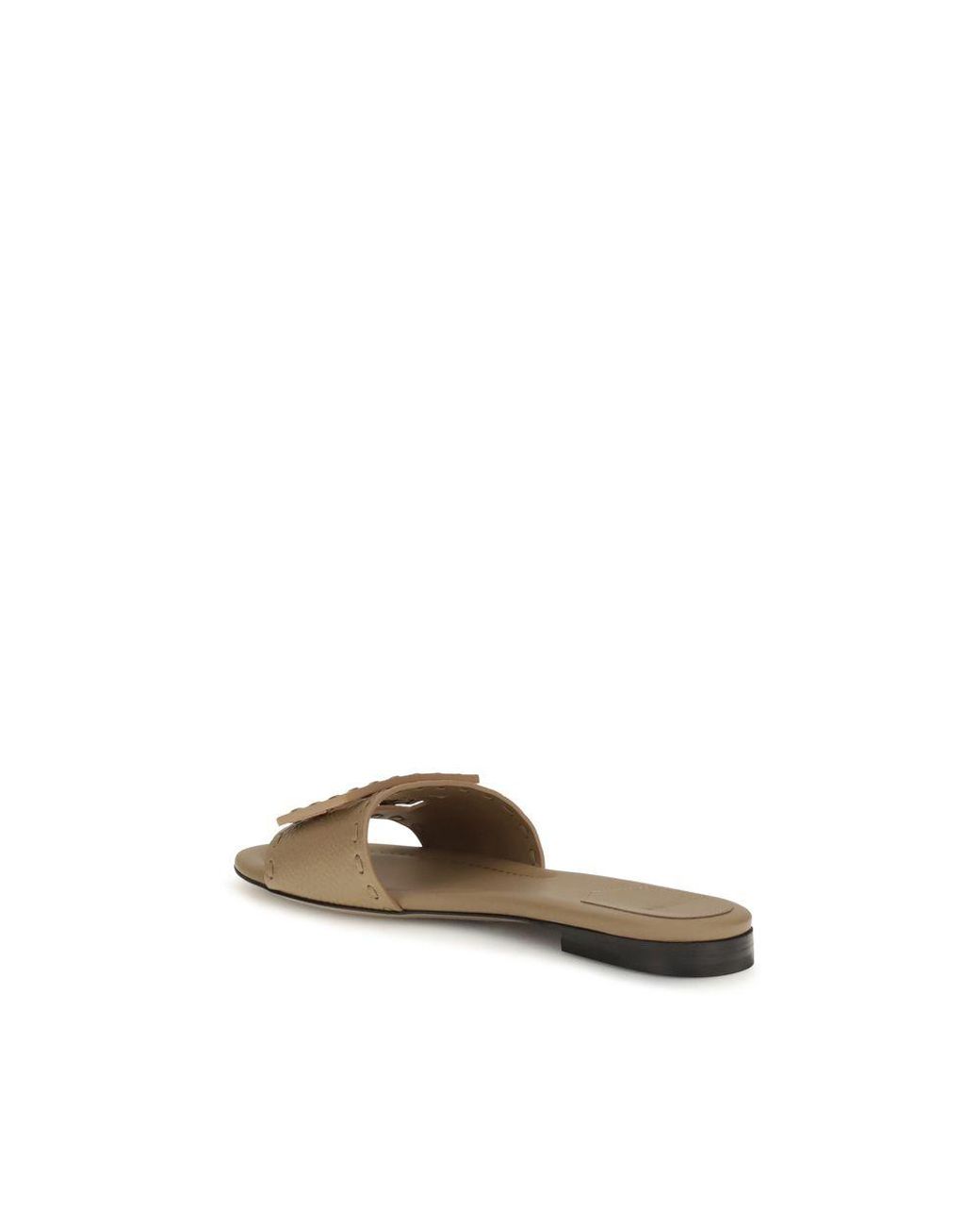 Fendi Natural Beige Calf Leather Bos Taurus Flat Sandals