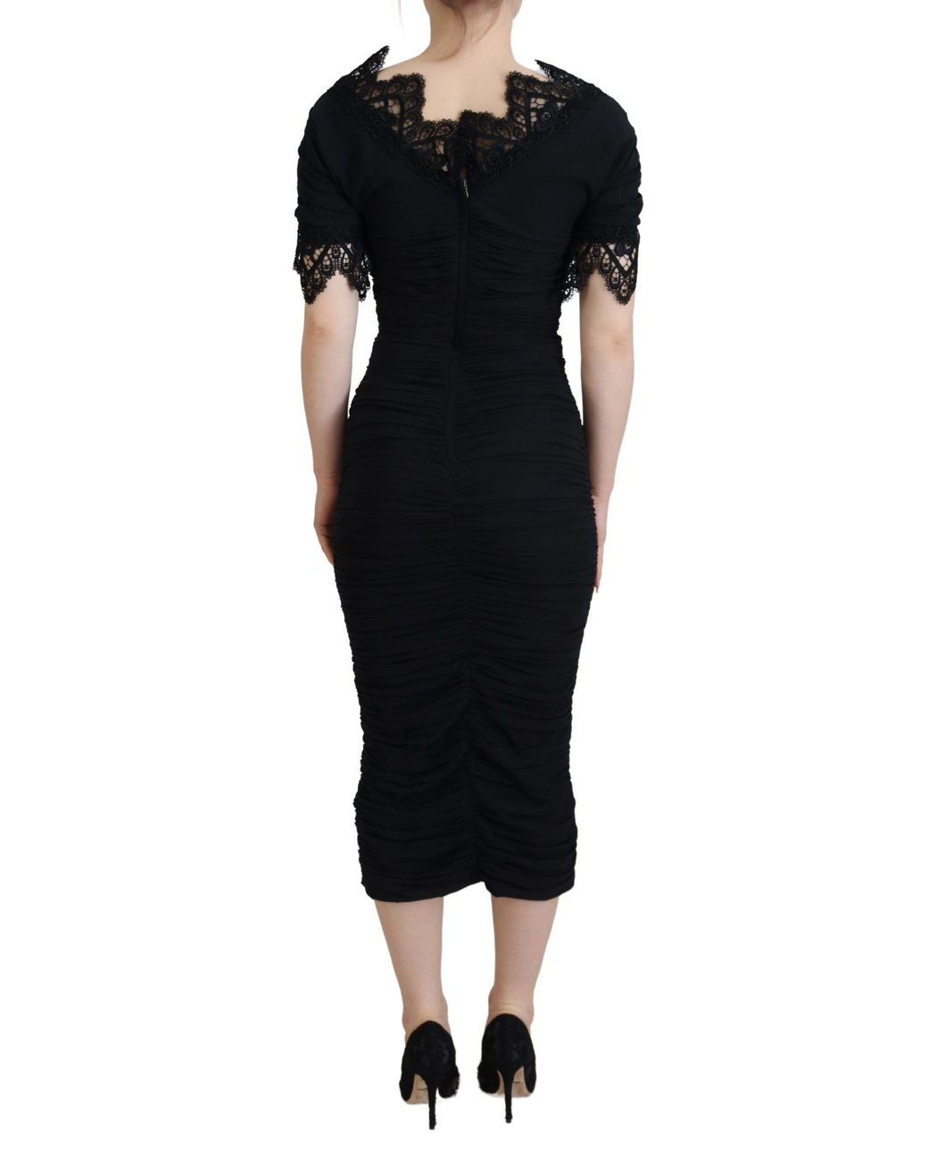 Dolce & Gabbana Black Elegant Sheath Short Sleeve Midi Dress