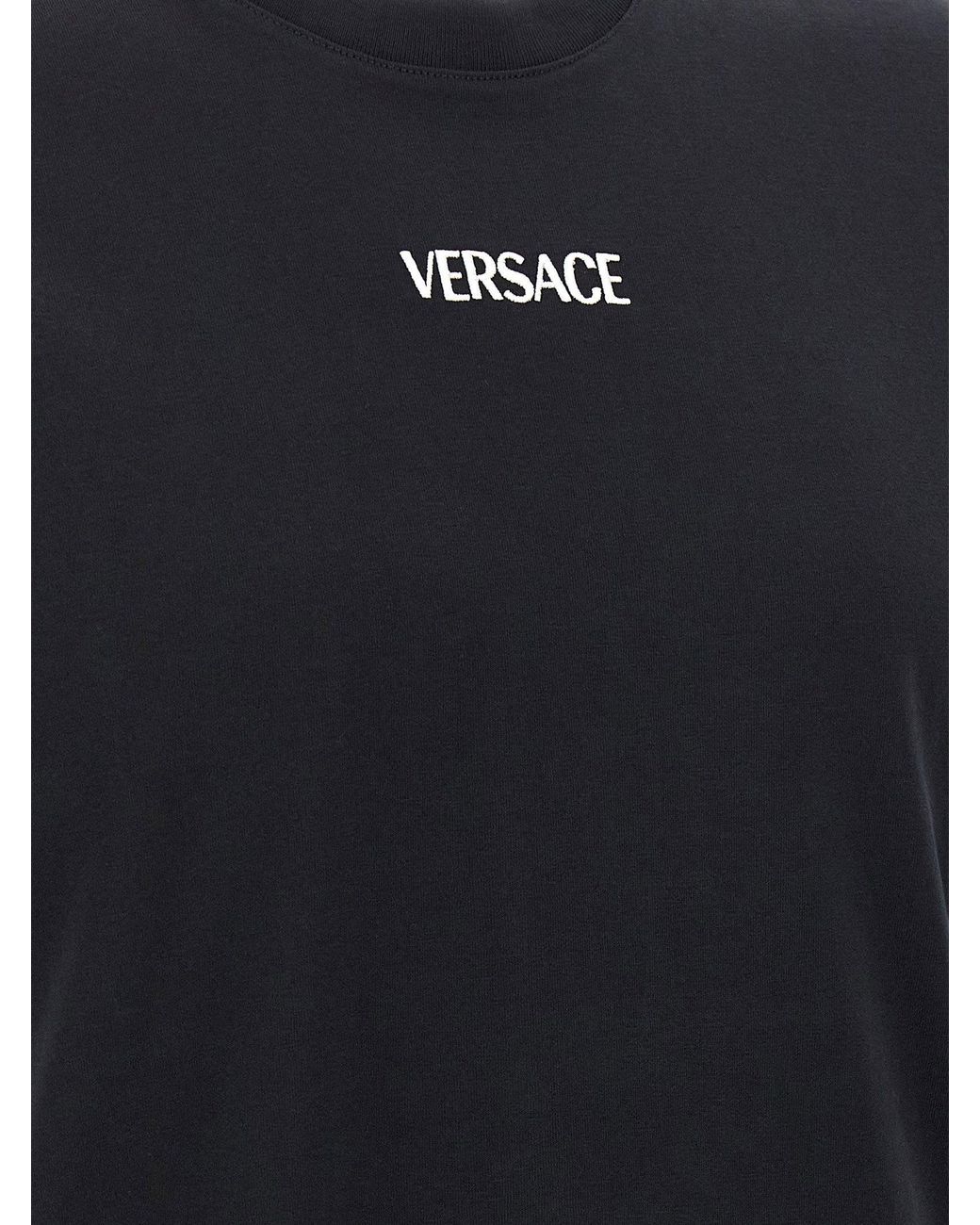 Versace Black Logo-Embroidered Cotton T-Shirt for men