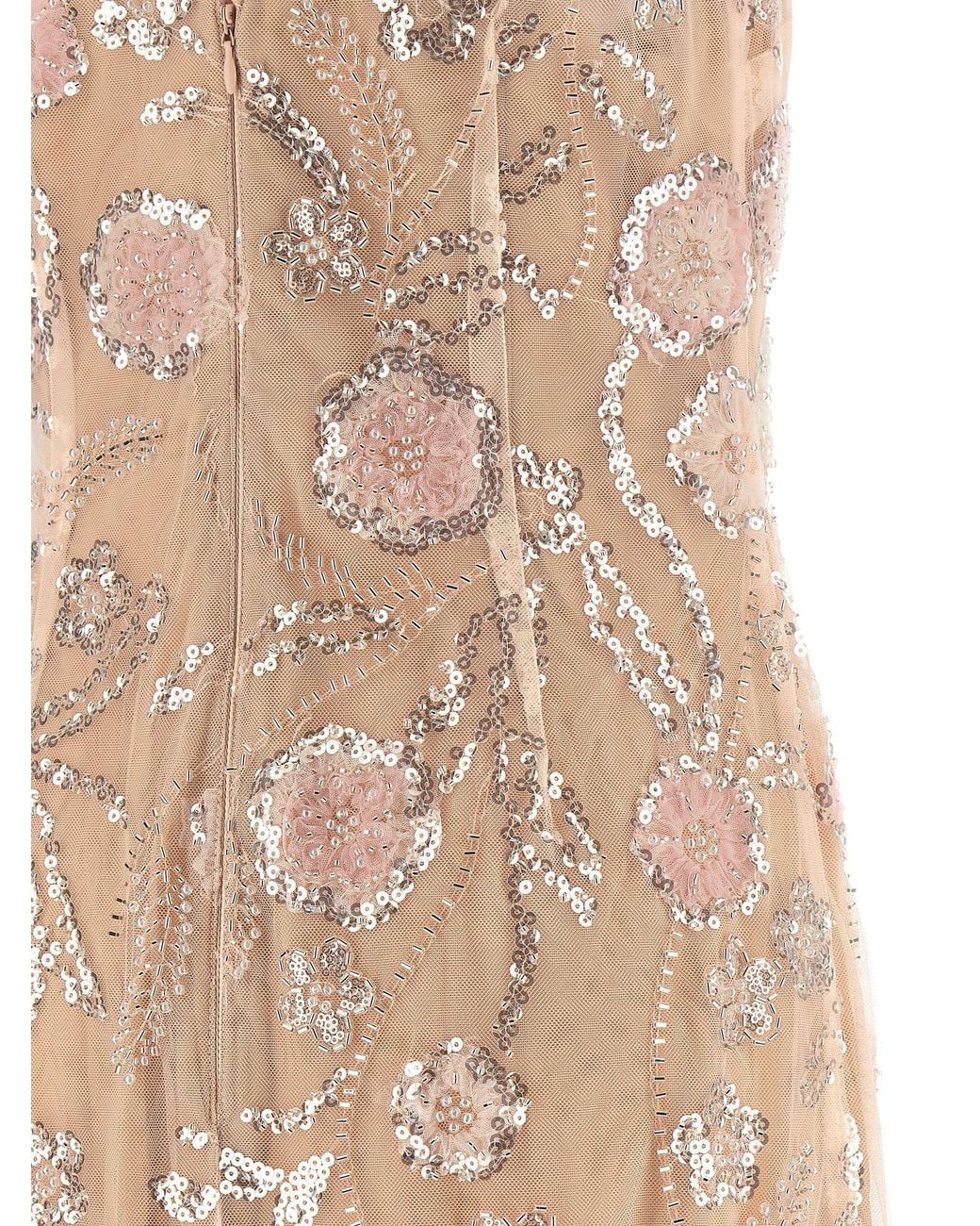 Self-Portrait Natural Sequin Floral Embellished Tulle Dress