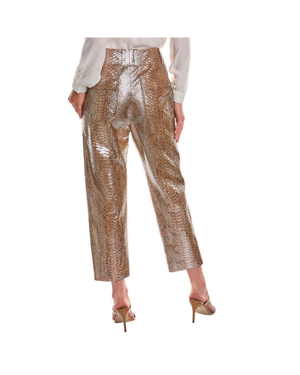 Brunello Cucinelli Brown Snakeskin-Print Leather Trousers