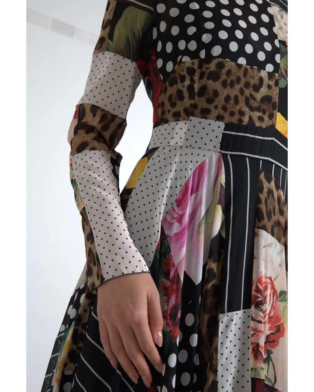 Dolce & Gabbana Black Patchwork Print Midi Dress