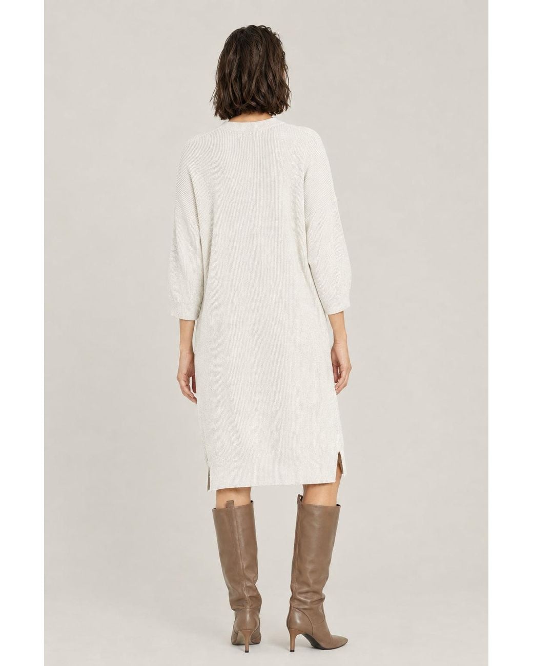 Brunello Cucinelli Natural Oat Ribbed Cotton Relaxed Dress