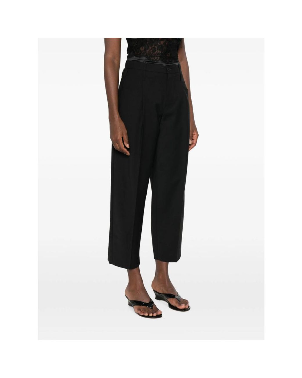 Tela Black Pleated-Detail Cropped Trousers