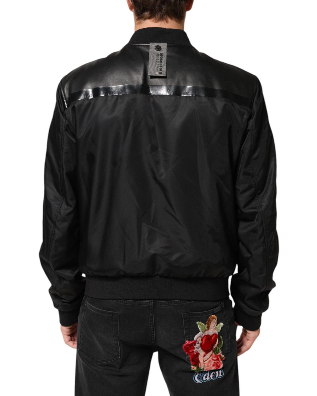 Dolce & Gabbana Black Leather Nylon Fullzip Blouson Jacket Pa+Lamb Clothing for men