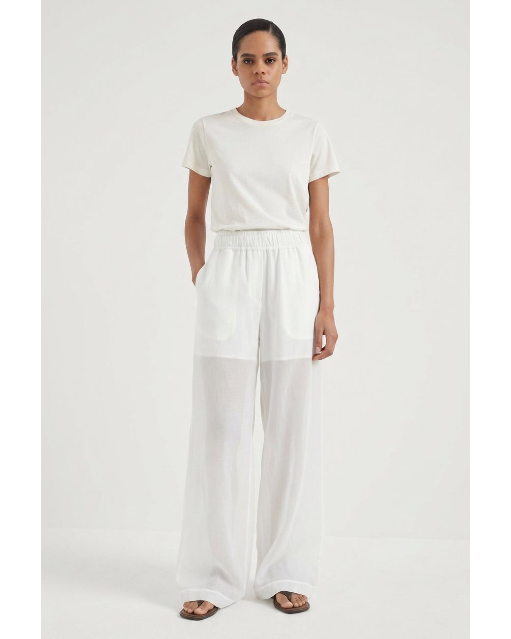 Brunello Cucinelli White Wide Leg Cotton Trousers