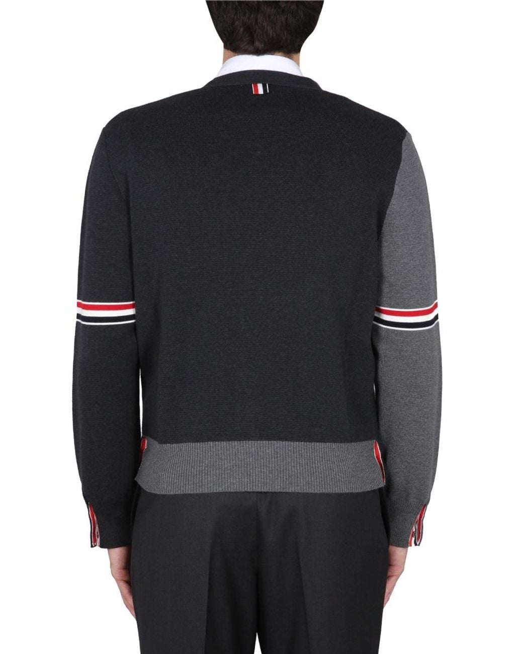 Thom Browne Black V-Neck Cardigan Cotton Jumpers for men
