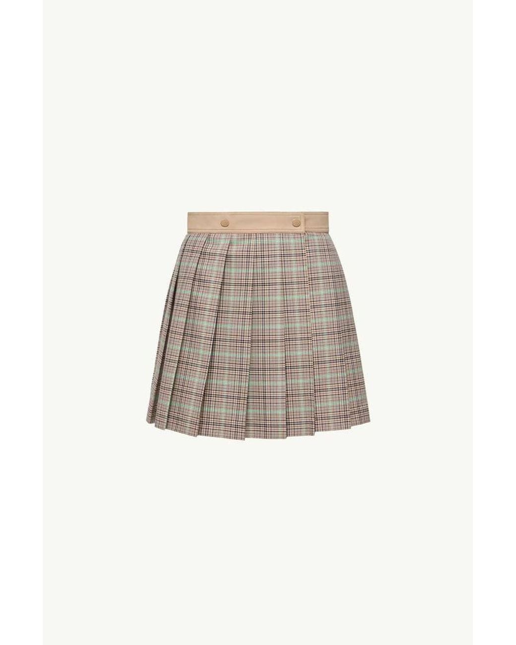 Moncler Natural Moncler Pleated Check Skirt