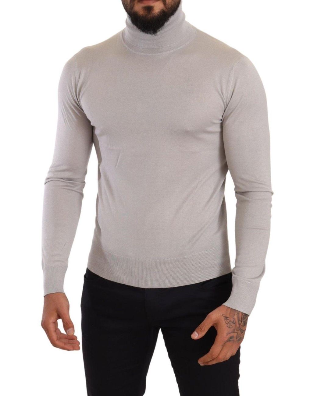 Dolce & Gabbana Gray Cashmere Turtleneck Pullover Sweater Silk Clothing for men