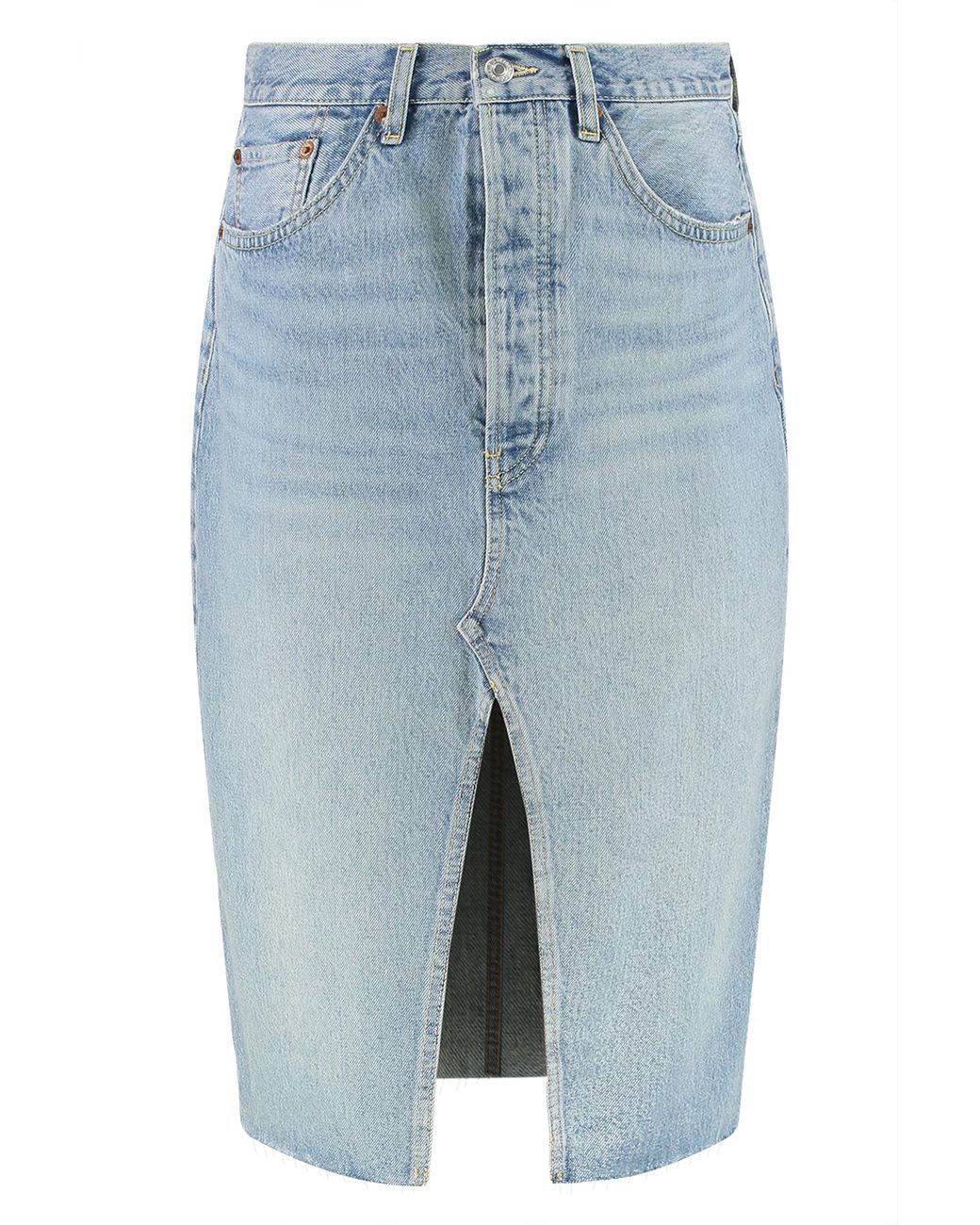Re/done Blue Frayed Hem Skirt Cotton